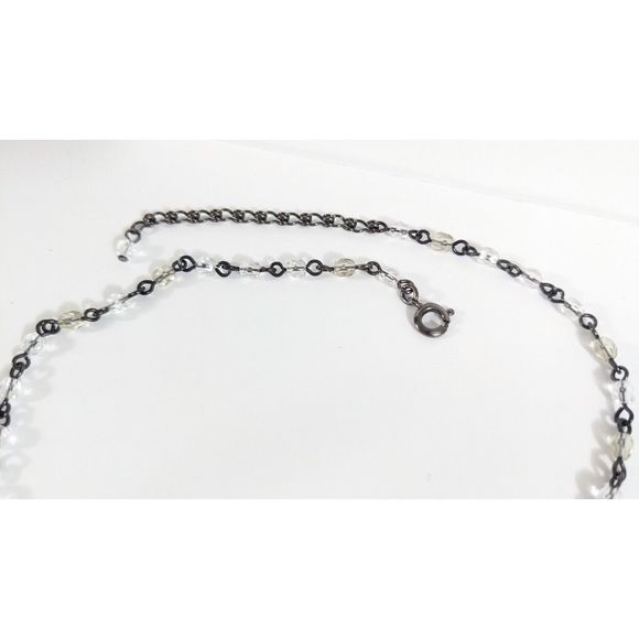 Ben Amun Crystal Dangle Necklace Silver Toned White Colorless Beads Rhinestones - Picture 6 of 12